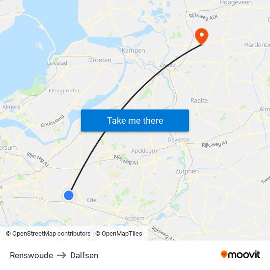 Renswoude to Dalfsen map