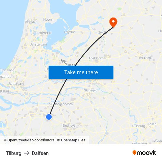 Tilburg to Dalfsen map