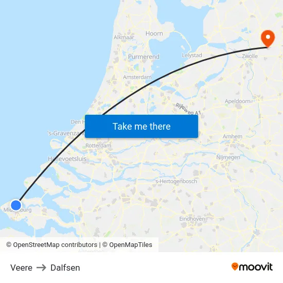 Veere to Dalfsen map