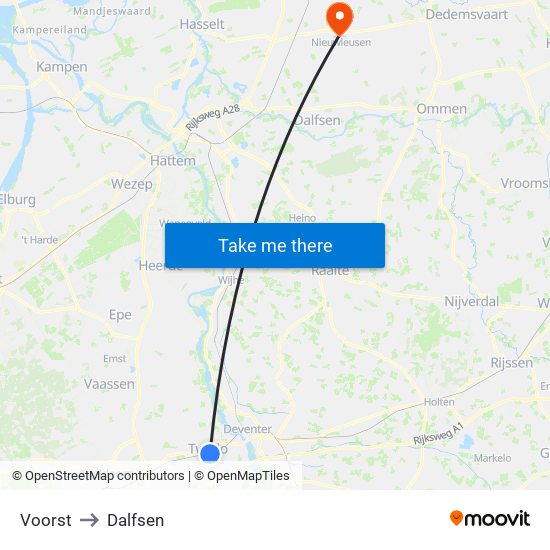 Voorst to Dalfsen map