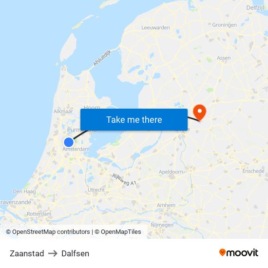Zaanstad to Dalfsen map