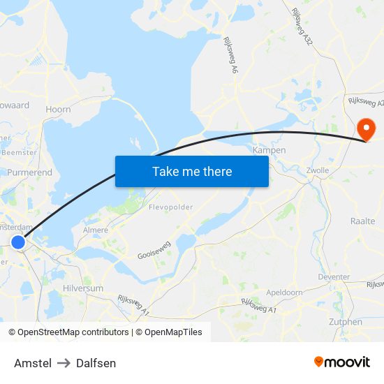 Amstel to Dalfsen map