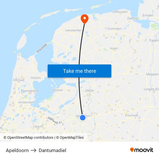 Apeldoorn to Dantumadiel map