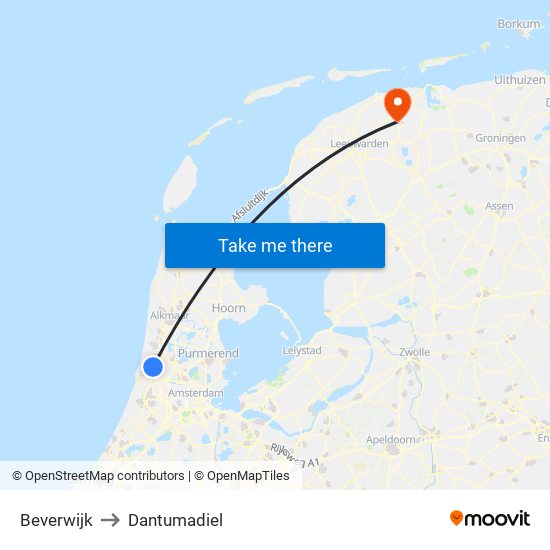 Beverwijk to Dantumadiel map
