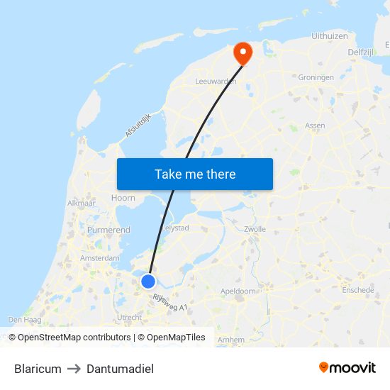 Blaricum to Dantumadiel map