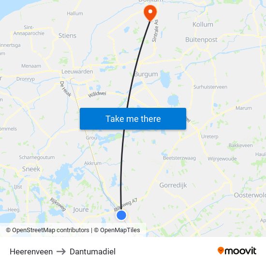 Heerenveen to Dantumadiel map