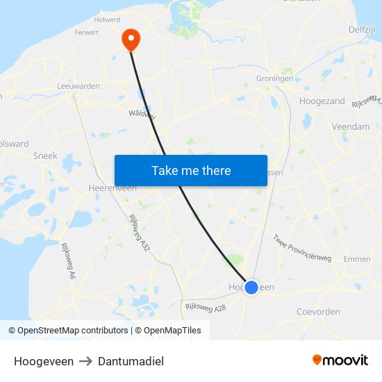 Hoogeveen to Dantumadiel map