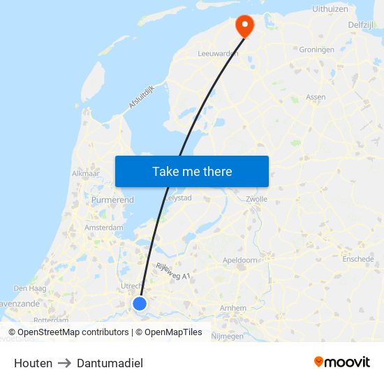 Houten to Dantumadiel map