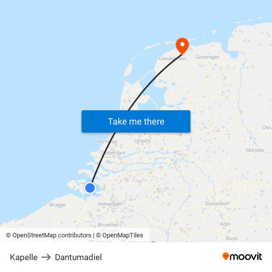 Kapelle to Dantumadiel map