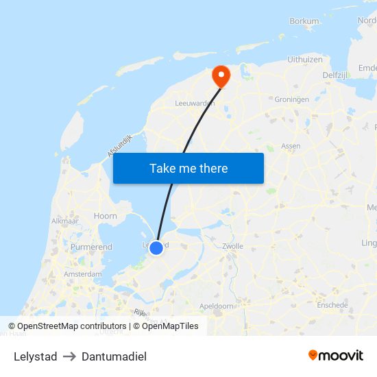 Lelystad to Dantumadiel map