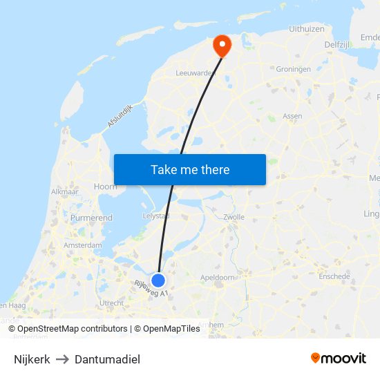 Nijkerk to Dantumadiel map