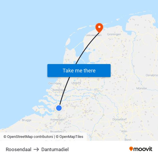 Roosendaal to Dantumadiel map