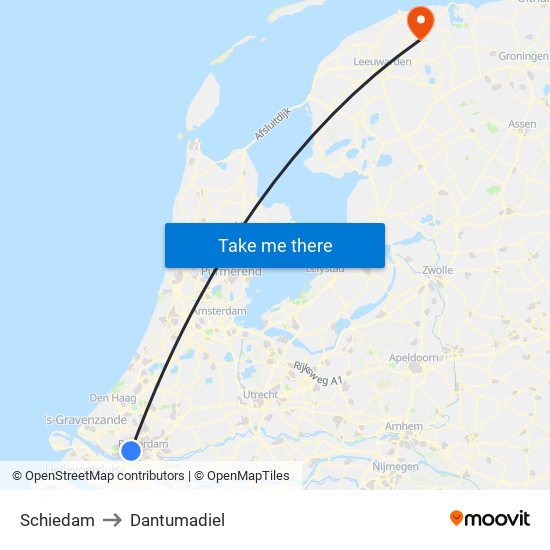 Schiedam to Dantumadiel map