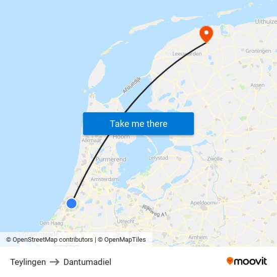 Teylingen to Dantumadiel map