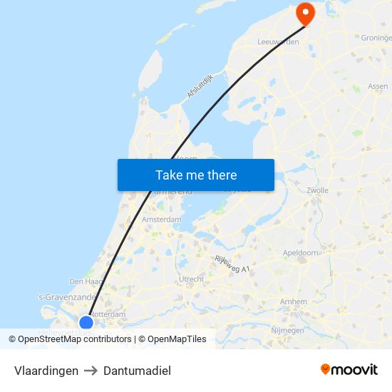 Vlaardingen to Dantumadiel map