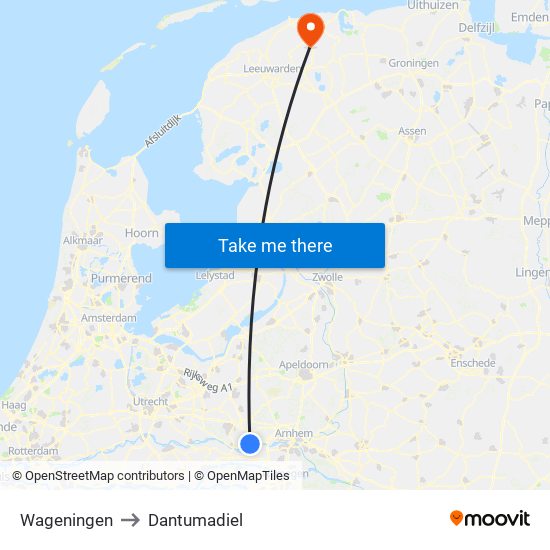 Wageningen to Dantumadiel map