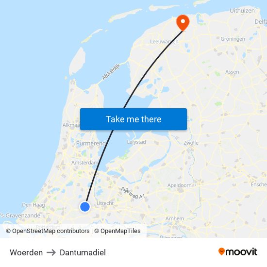 Woerden to Dantumadiel map