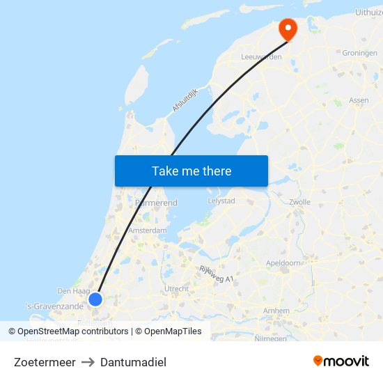 Zoetermeer to Dantumadiel map