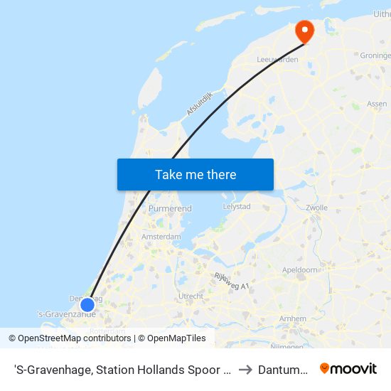 'S-Gravenhage, Station Hollands Spoor (Perron A) to Dantumadiel map