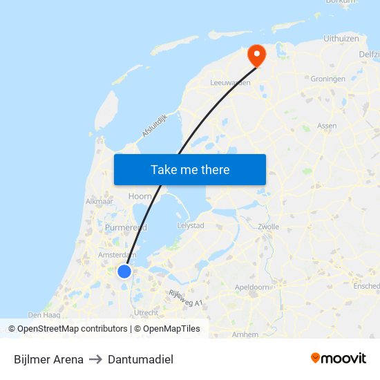 Bijlmer Arena to Dantumadiel map