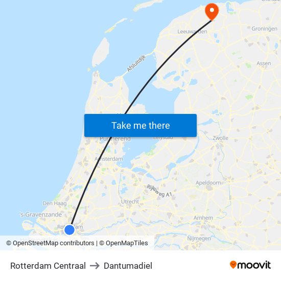 Rotterdam Centraal to Dantumadiel map