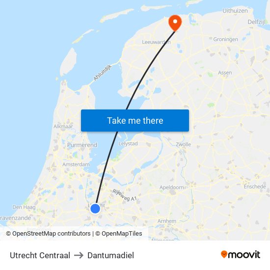 Utrecht Centraal to Dantumadiel map
