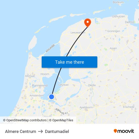 Almere Centrum to Dantumadiel map