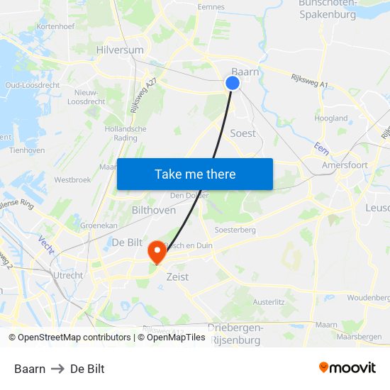 Baarn to De Bilt map