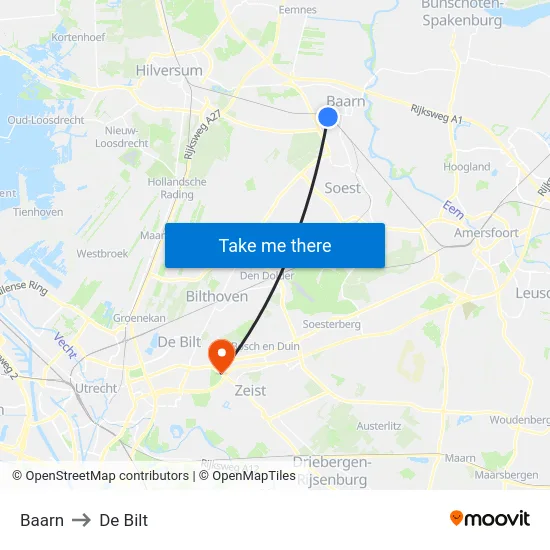 Baarn to De Bilt map