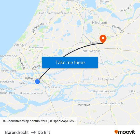 Barendrecht to De Bilt map