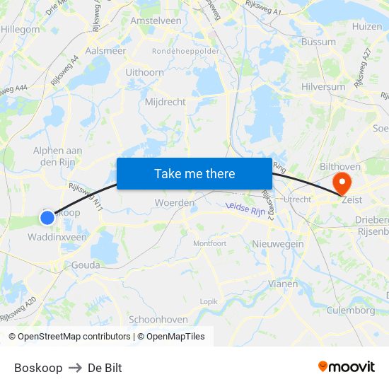 Boskoop to De Bilt map