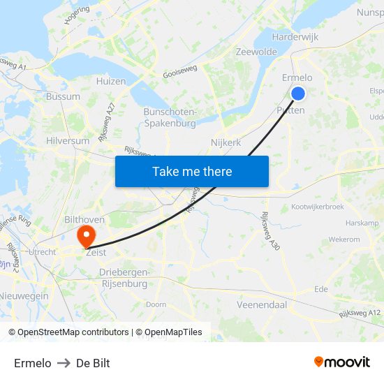 Ermelo to De Bilt map