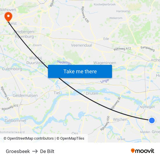Groesbeek to De Bilt map