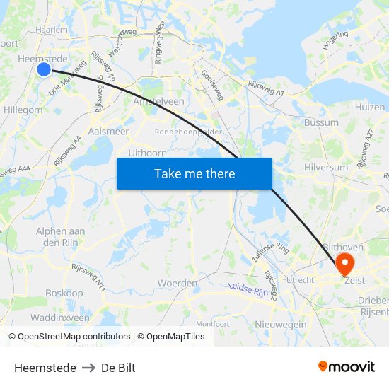 Heemstede to De Bilt map