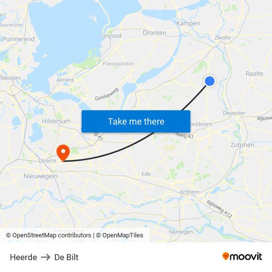 Heerde to De Bilt map