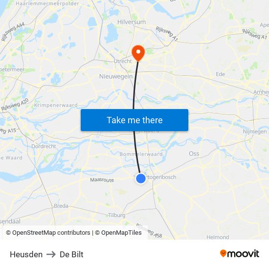 Heusden to De Bilt map