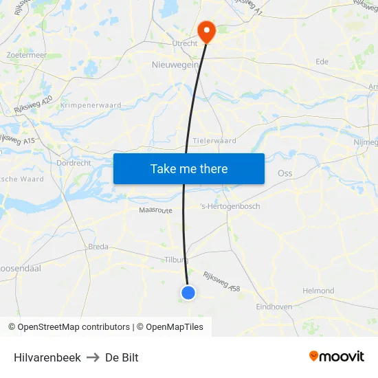 Hilvarenbeek to De Bilt map