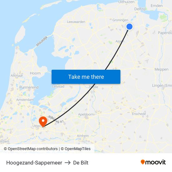 Hoogezand-Sappemeer to De Bilt map