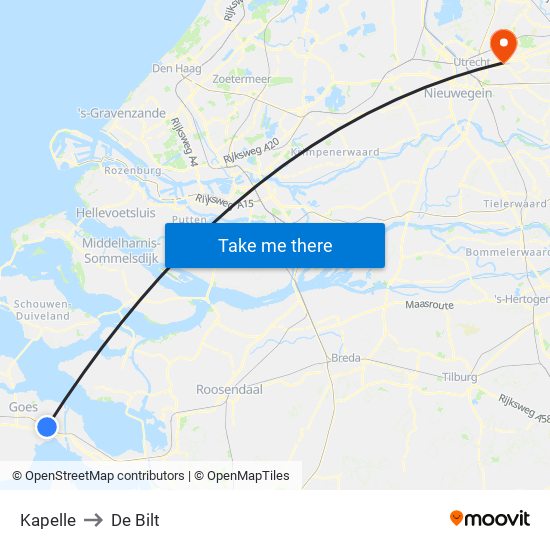 Kapelle to De Bilt map