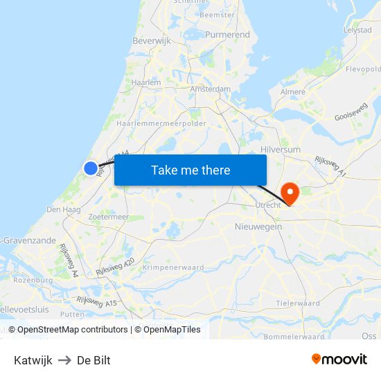 Katwijk to De Bilt map