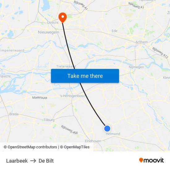 Laarbeek to De Bilt map