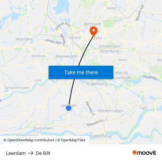 Leerdam to De Bilt map