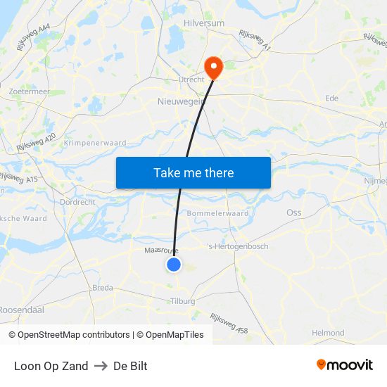 Loon Op Zand to De Bilt map