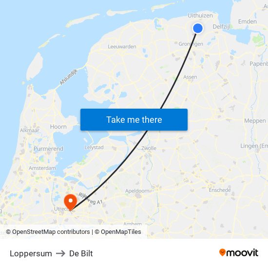 Loppersum to De Bilt map