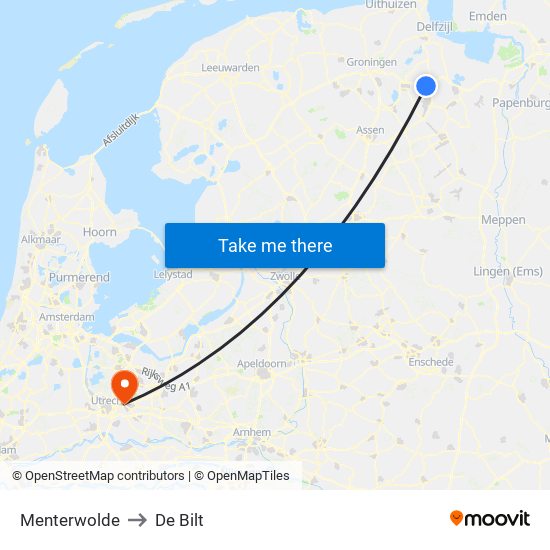 Menterwolde to De Bilt map