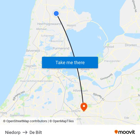 Niedorp to De Bilt map