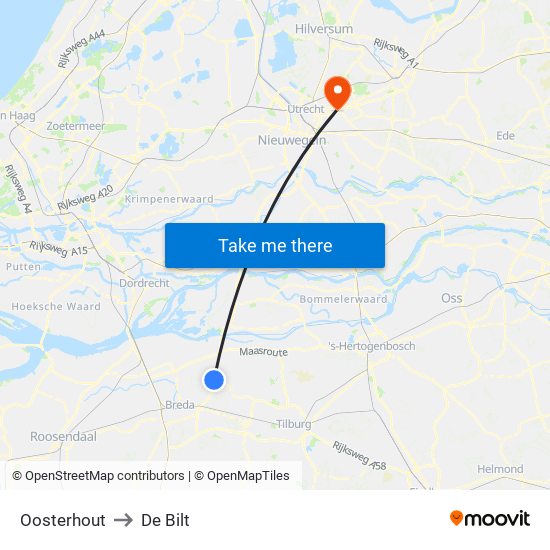 Oosterhout to De Bilt map