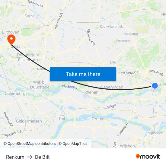 Renkum to De Bilt map