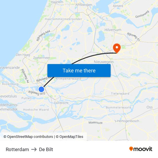 Rotterdam to De Bilt map