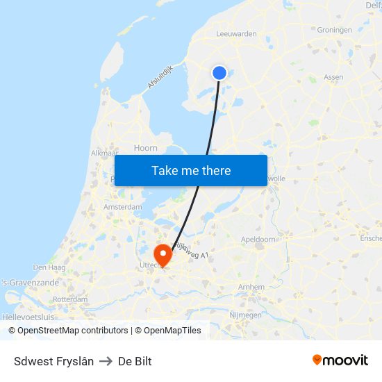 Sdwest Fryslân to De Bilt map